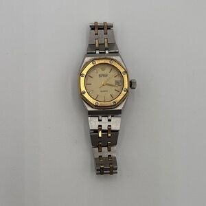 Vintage Fortron 4397W Swiss Quartz Two-Tone Watch Gold Bezel Stainless Steel